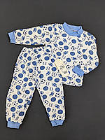 Пижама детская из байки для мальчика Габби Мячи 86см белая с голубым 10917