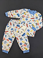 Пижама детская из байки для мальчика Габби Stop 86см белая с голубым 10917
