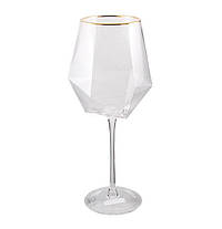 Келих для вина із золотою облямівкою "Прозорий діамант", 550мл, фото 2