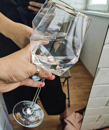 Келих для вина із золотою облямівкою "Прозорий діамант", 550мл, фото 1