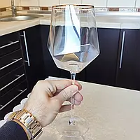 Бокал для вина "Прозрачный бриллиант" с золотым ободком, 550мл