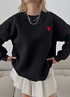 Женский качественный оверсайз свитшот с вышивкой "Сердечко" Черный