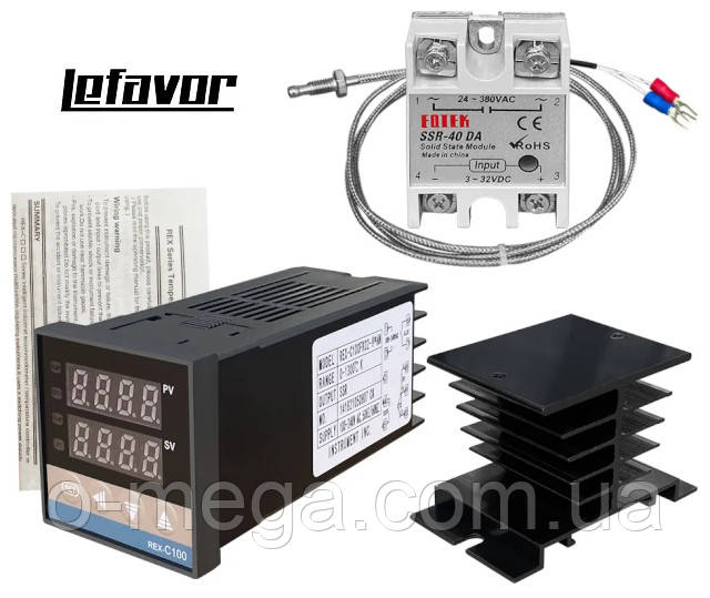 Терморегулятор REX-C100+SSR-40 DA+термопара 800°C+радіатор
