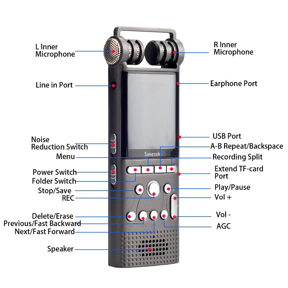 Профессиональный стерео диктофон Savetek GS-R06, 16Gb, Оригинал - фото 1 - id-p2116920816