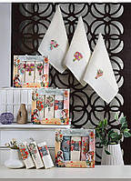 Полотенца кухонные вафельные Турция "Nilteks" Цветы 3 шт 40х60, Кухонные полотенца в подарочной упаковке