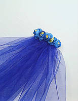 Фата для девичника объёмная, синяя Цветочная (50см)