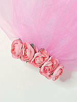 Фата для дівич-вечора об'ємна, рожева Квіткова (75 см)