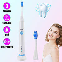 Відбілювальна електрична зубна щітка ультразвукова Electronic Massage Toothbrush VGR 801V 3 режими Біла FSN