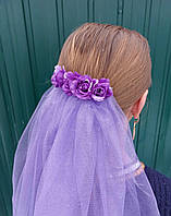 Фата для дівич-вечора об'ємна, фіолетова Квіткова (50см)