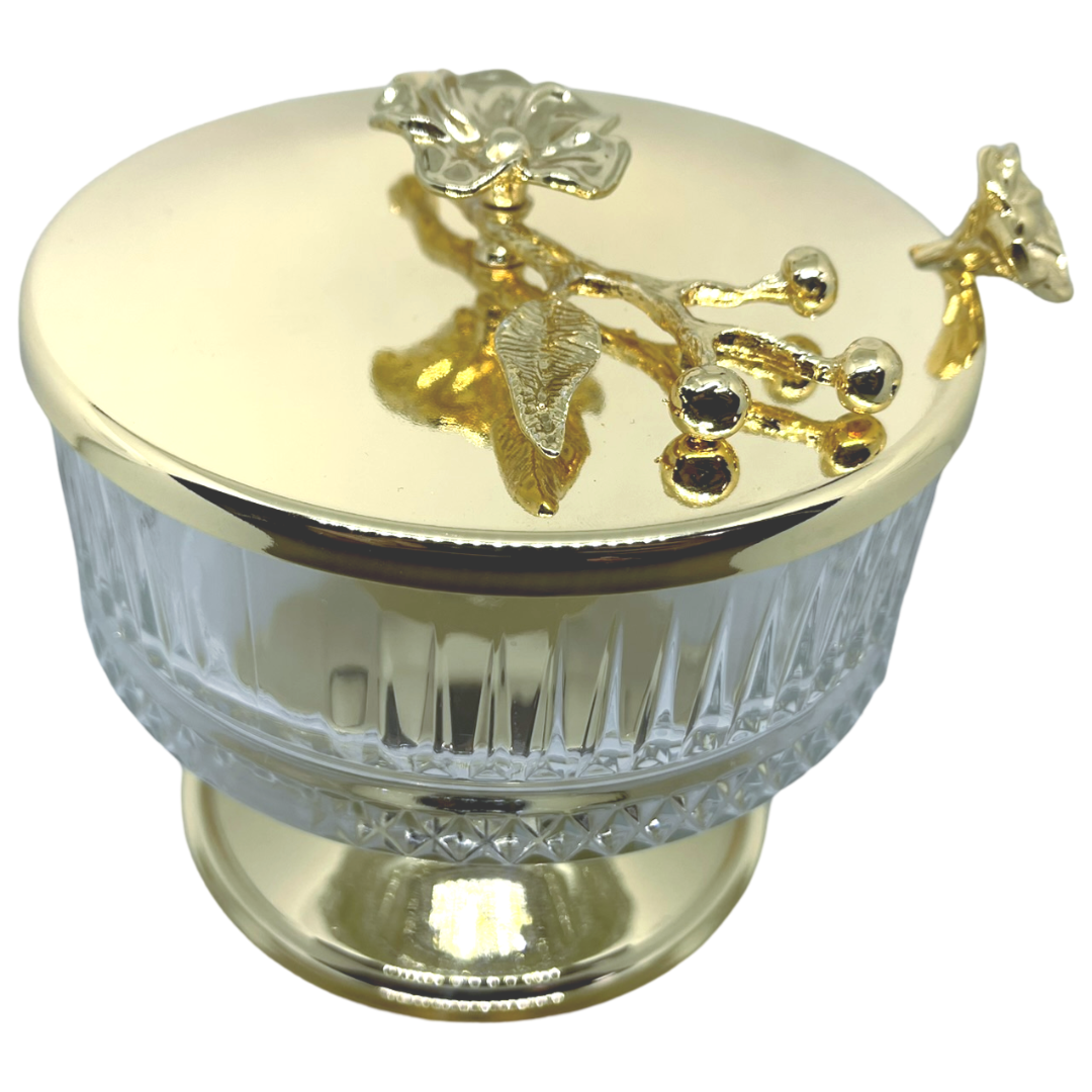 Кришталева цукорниця на ніжці MCA Vizyon з мельхіором з позолотою, фото 1