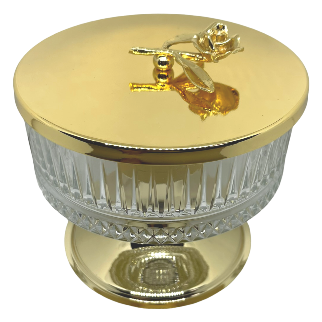 Кришталева цукорниця на ніжці MCA Vizyon з мельхіором з позолотою, фото 1