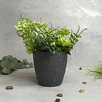 Серый декоративный цветочный горшочек 1.6 л Камни Elif Plastik 442-12
