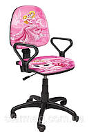 Яркое компьютерное детское кресло для девочки на роликах Престиж New "Аврора с питомцем"