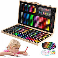 Художній дитячий набір для малювання та творчості 220 предметів в дерев'яному валізці Art set Kids CHS