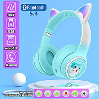 Беспроводные Bluetooth наушники с кошачьими ушками CATear 02AKZ полноразмерные, с RGB подсветкой Mint CHS