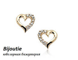 Сережки CRYSTAL HEART ювелірна біжутерія золото 18к декор кристали Swarovski