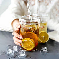 Скляна склянка з кришкою і трубочкою для смузі, коктейлів, айс кави - Juice 450 мл