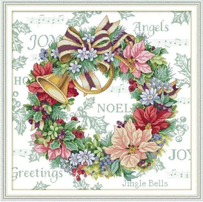 Набір для вишивання за нанесеною на канву схемою "Holiday wreath". AIDA 14CT printed 54*54 см