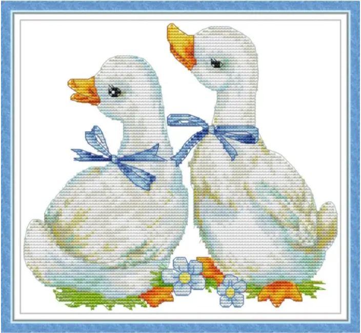 Набір для вишивання за нанесеною на канву схемою "A pair of cole ducks". AIDA 14CT printed, 27*25 см