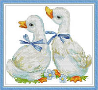 Набор для вышивания по нанесённой на канву схеме "A pair of cole ducks". AIDA 14CT printed, 27*25 см
