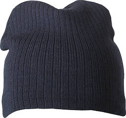 Класична шапка ребриста в'язка кольору темно-синій Myrtle Beach mb7923