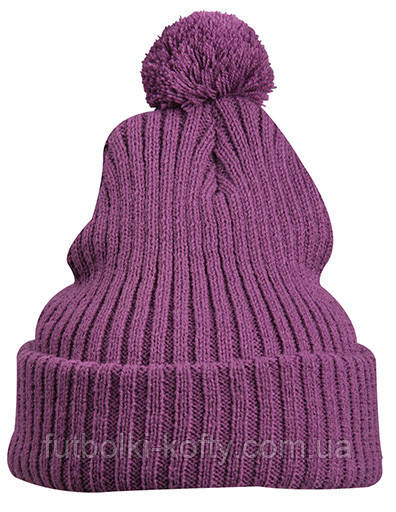 В'язана шапка з помпоном колір фіолетовий mb754 Myrtle Beach, фото 1