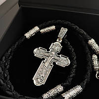 Срібний хрестик та шнурок зі вставками зі срібла 925 проби з чорнінням 846/4 + Кр0176
