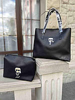 Большая сумка Карл Лагерфельд черная Брендовая сумка Karl Lagerfeld 2в1 Классическая сумка Карл кожаная