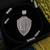 Срібна підвіска "Герб" та шнурок зі вставками зі срібла 925 проби з позолотою та чорнінням 846/4+П0204