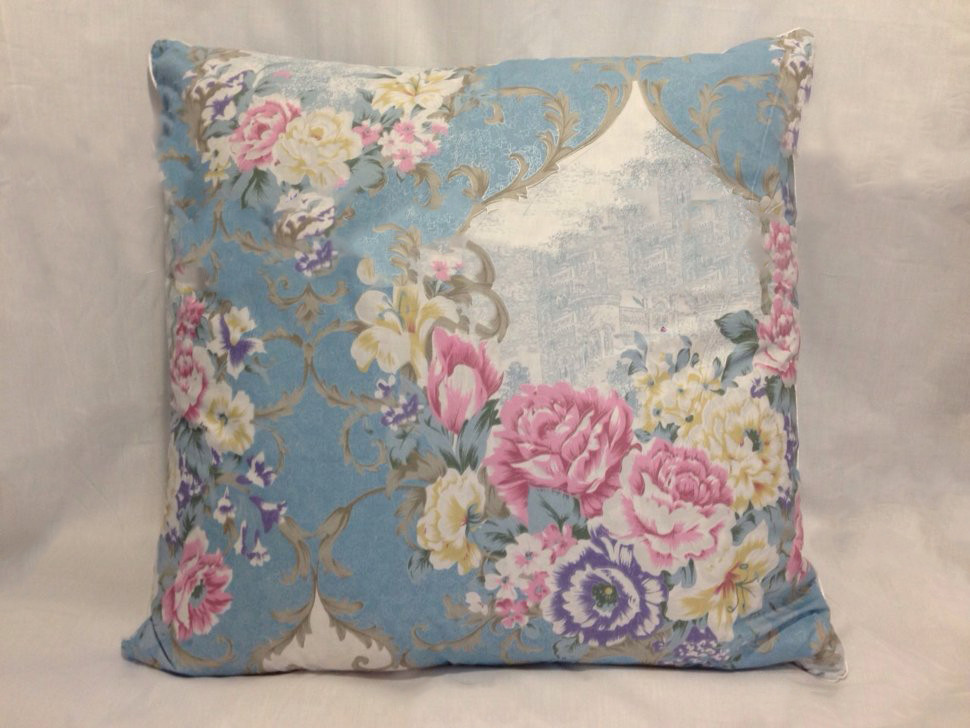 Напірник на подушку 50х70 та інші розміри | нижня наволочка для пір'я та пуху з тіку синій з квітами, фото 1