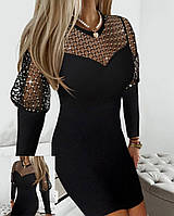 Платье женское нарядное стильное молодежное микродайвинг + евросетка черное