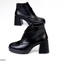Шикарные кожаные женские черные ботинки ботильоны натуральная кожа высокий удобный каблук 39