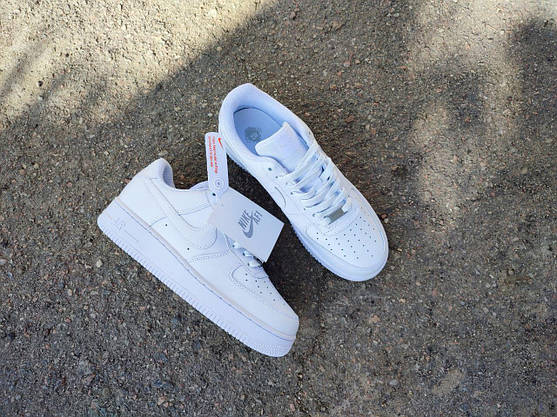 Кроссовки NIKE Air Force БЕЛЫЕ на высокой подошве мужские унисекс демисезон лицензия натуральная кожа, фото 3