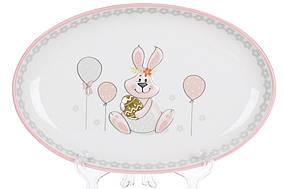 Блюдо керамічне овальне 29см з об'ємним малюнком Веселий кролик ТОВАР ВІД ВИРОБНИКА