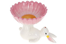 Фруктівниця керамічна Кролик з квіткою, 20см, колір - рожевий ТОВАР ВІД ВИРОБНИКА