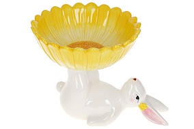 Фруктівниця керамічна Кролик з квіткою, 20см, колір - жовтий ТОВАР ВІД ВИРОБНИКА