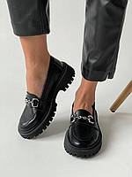 Кожаные туфли лоферы черные женские