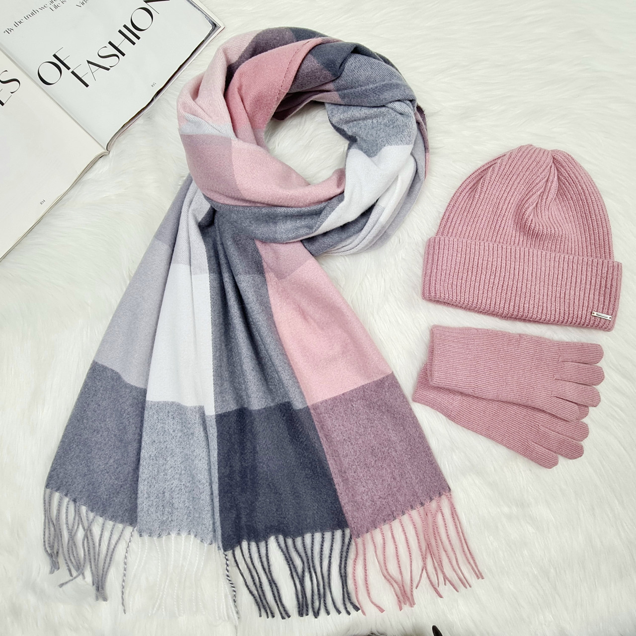 Комплект жіночий зимовий ангора з вовною на флісі (шапка+шарф+рукавички) ODYSSEY 56-58 см різнокольоровий 12710 - 1121 - 4066, фото 1