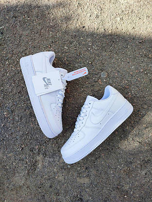 Кроссовки NIKE Air Force БЕЛЫЕ на высокой подошве женские унисекс демисезон лицензия натуральная кожа, фото 4