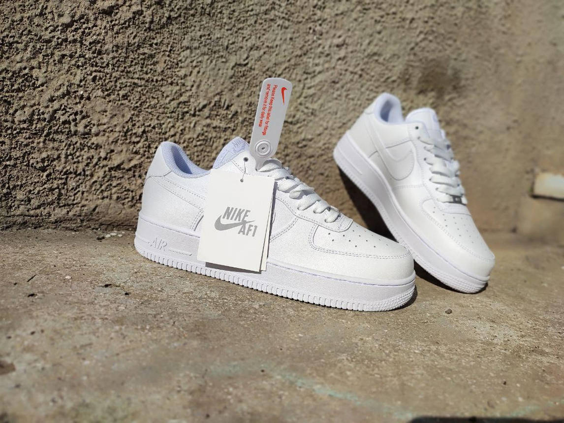 Кроссовки NIKE Air Force БЕЛЫЕ на высокой подошве женские унисекс демисезон лицензия натуральная кожа, фото 1