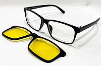 Очки для коррекции зрения унисекс прямоугольные классические в пластиковой оправе с клипоном Жовтий, +2.5