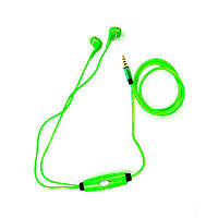 Вакуумные проводные светящиеся LED наушники с микрофоном для смартфона AT-618 Зеленые