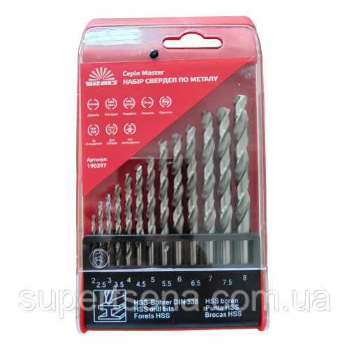 Набір свердел по металу HSS 4341 13 шт. 2-8 мм Vitals Master 190297