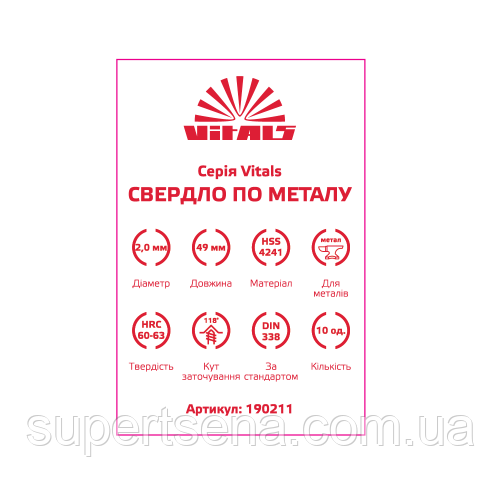 Свердло по металу HSS 2.0 (10 шт.) Vitals 190211