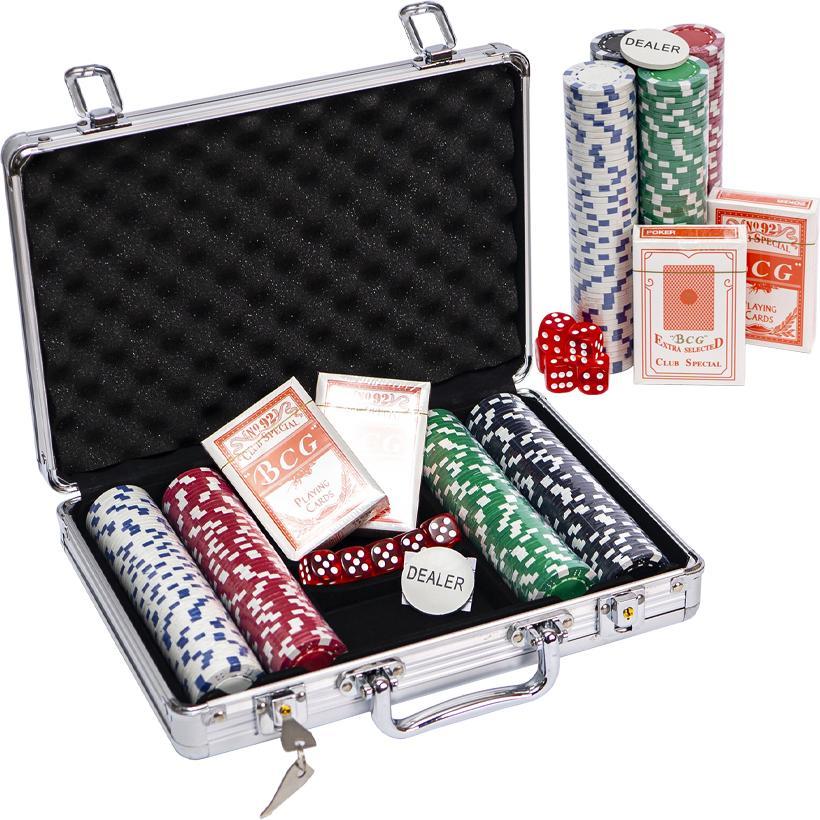 Набір для покеру у валізці, покерний набір на 200 фішок різного кольору, 2 колоди карт, кубики.