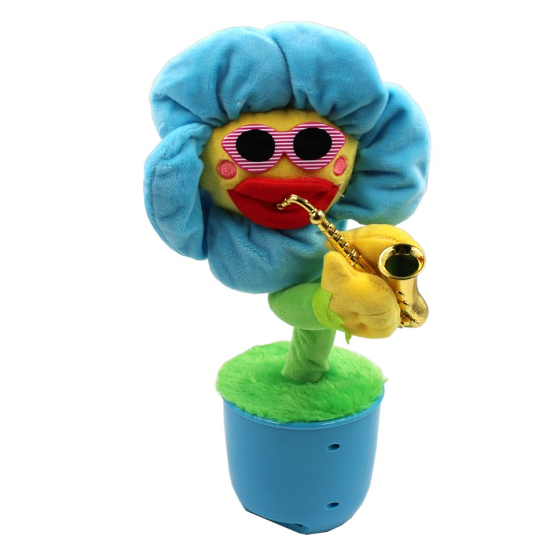 Танцююча Bluetooth колонка плюшева Квітка Dancing Flower G26 Інтерактивна іграшка блакитного кольору