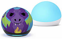 Комплект детская смарт колонка Amazon Echo Dot 5th Kids Dragon и умная лампа Amazon Echo Glow Multicolor Lamp