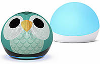 Комплект детская смарт колонка Amazon Echo Dot 5th Kids OWL и умная лампа Amazon Echo Glow Multicolor Lamp