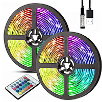 Комплект 2 шт Светодиодная USB подсветка 5 м RGB + пульт TV LED Strip CB-5050 / Неоновая силиконовая подсветка