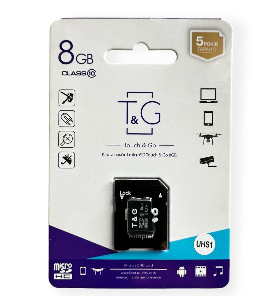 Карта пам'яті T&G microSDHC 8Gb UHS-1 (Class 10) + Adapter SD, фото 1